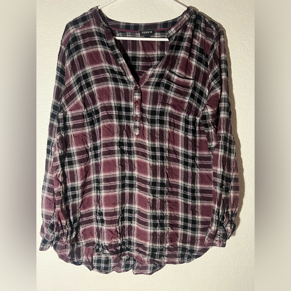Torrid Size 1 (1X) Twill Henley Tunic Top - Purple